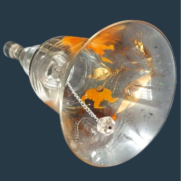 Hungarian Hand Painted Crystal Hostess Bell Orange Gold Flower Crystal Clapper - Picture 2 of 6
